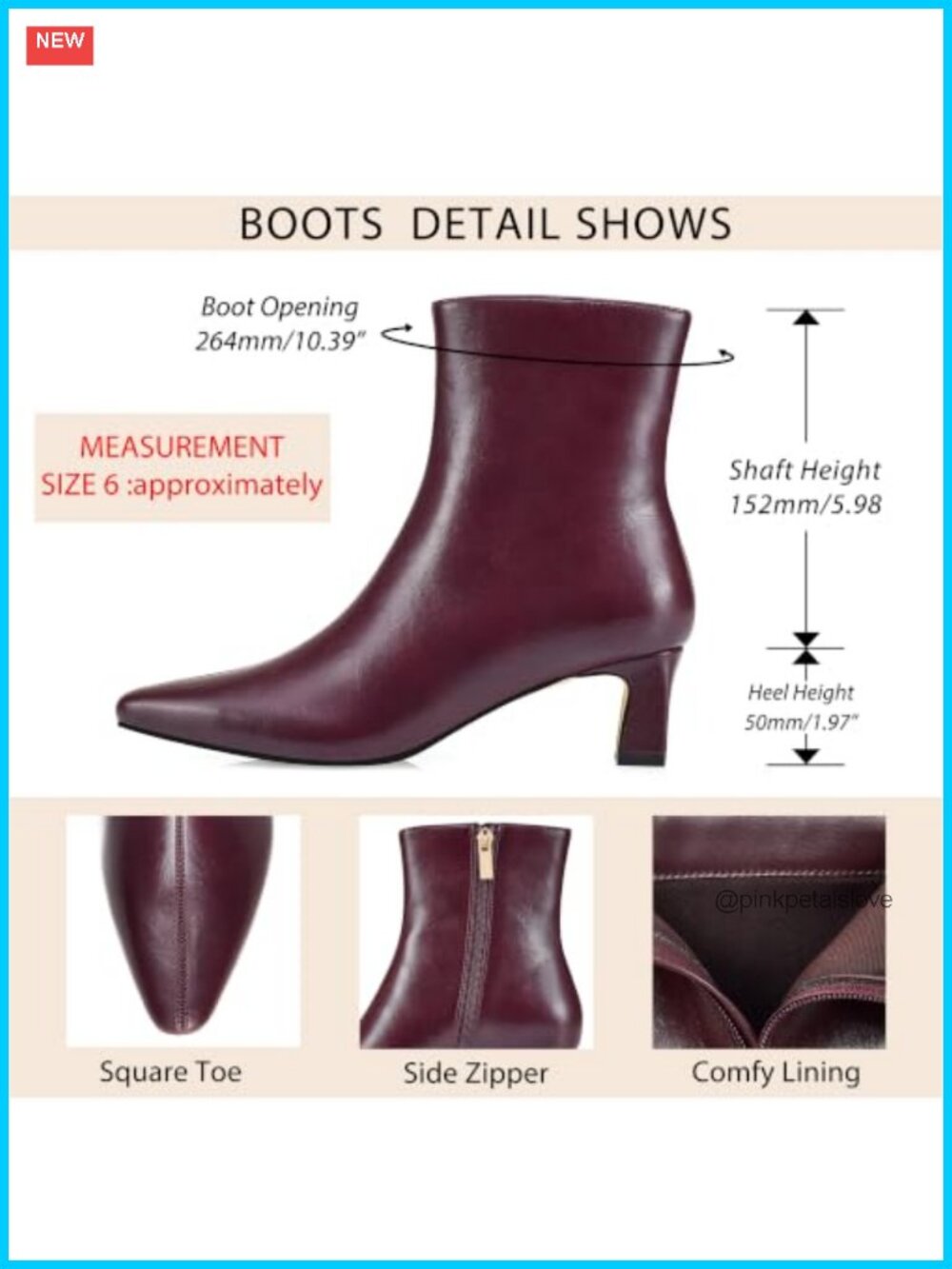 GENSHUO Women's Ankle Boots 2 Inch Chunky Block Low Heels Faux Leather Suede - Picture 4 of 6